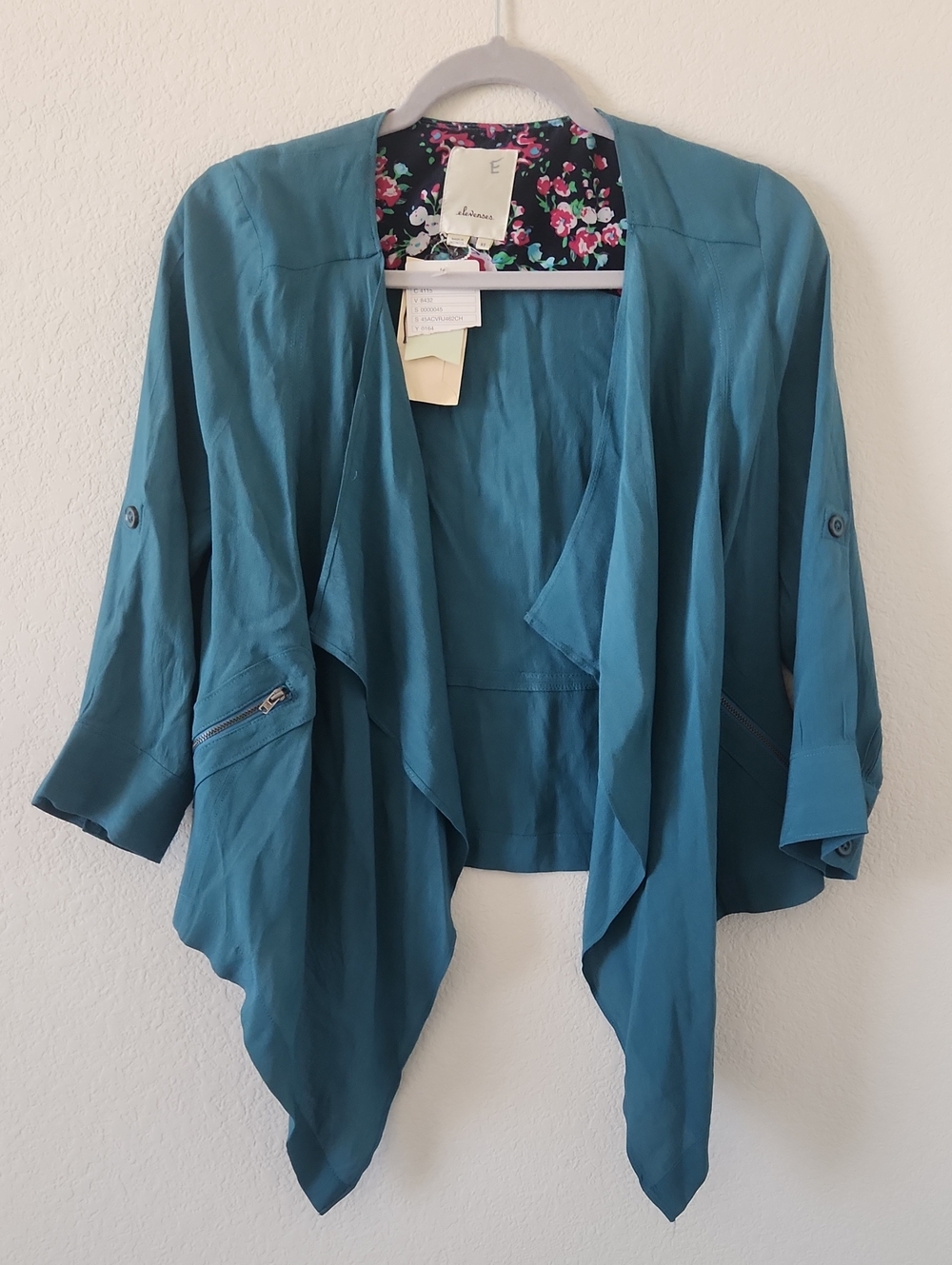 Anthropologie elevenses Teal Draped Open-Front Blazer